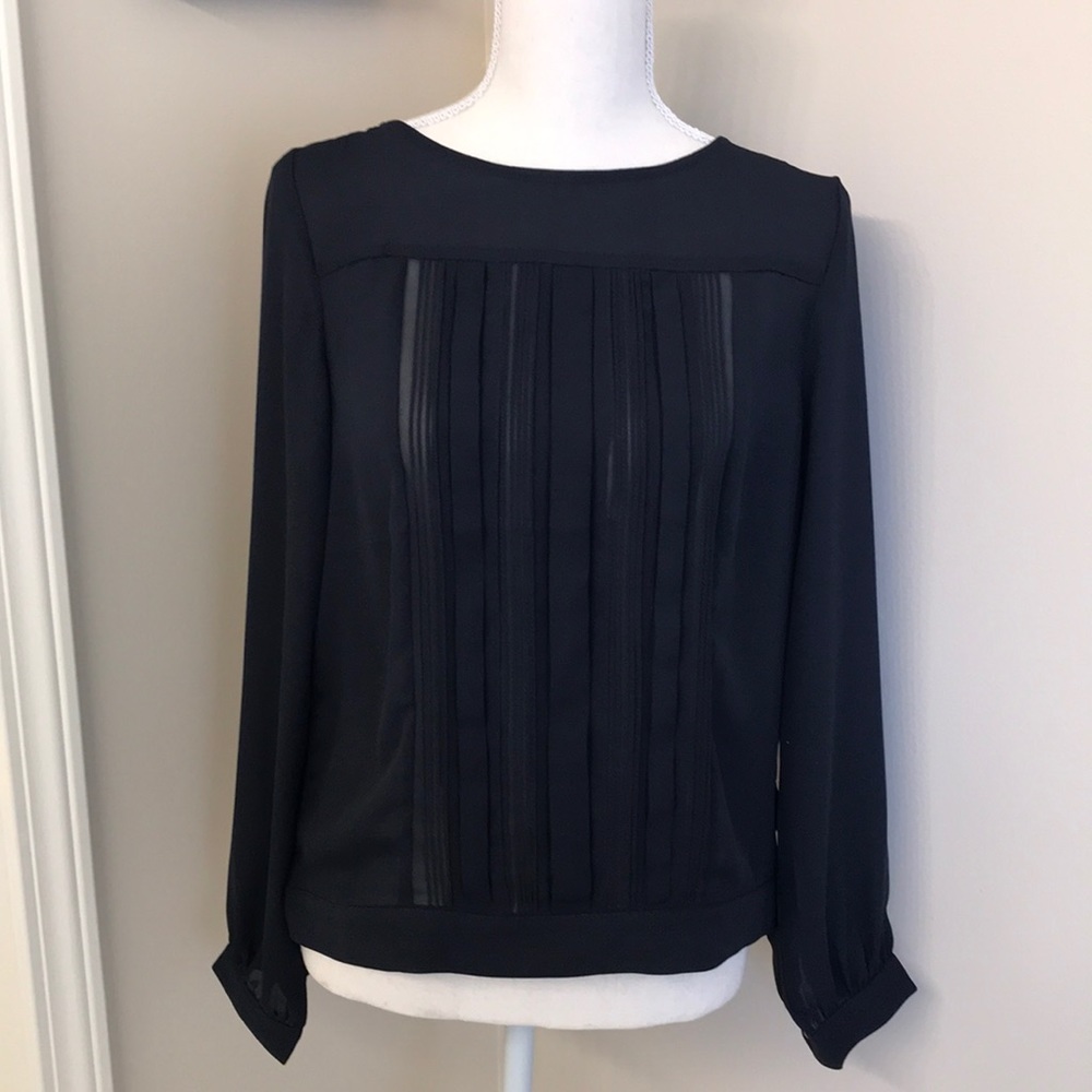Adrianna Papell Navy Pintuck Blouse